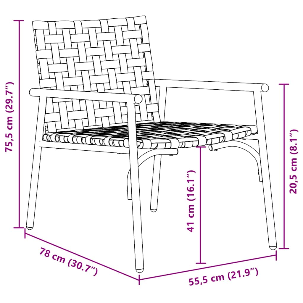 vidaXL Gartenstuhl 2 pcs Braun 78 x 55,5 x 75,5 cm Poly-Rattan