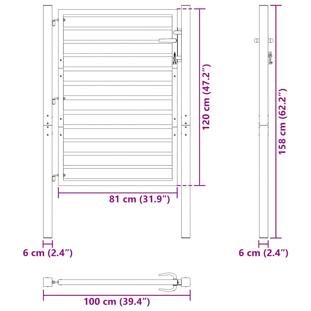 vidaXL Gartentor Abschließbar Schwarz 100x120 cm Aluminium