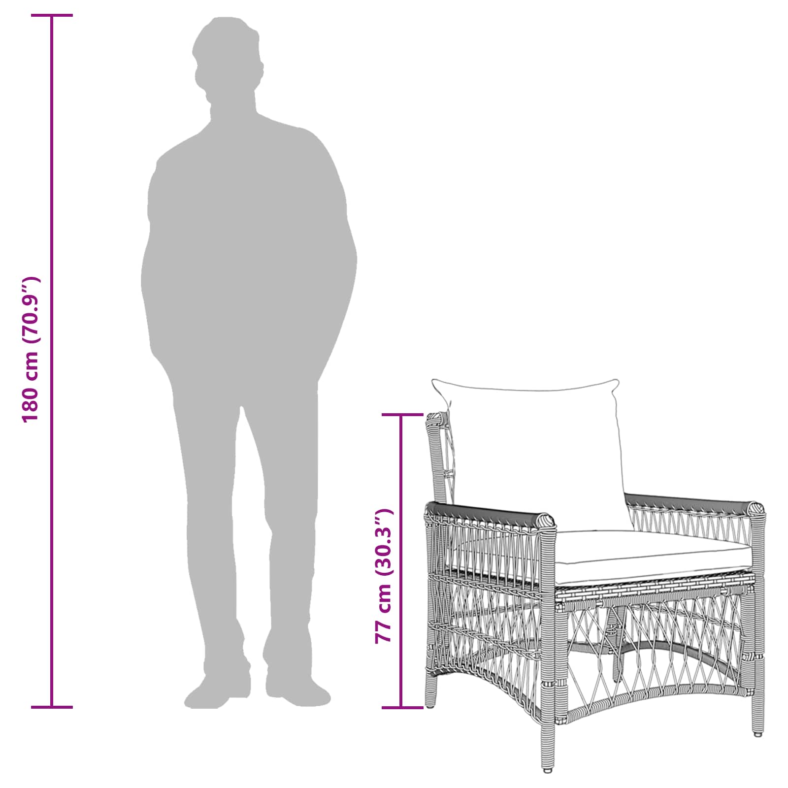 vidaXL Gartenstuhl mit Kissen Schwarz 73 x 61 x 77 cm Poly-Rattan