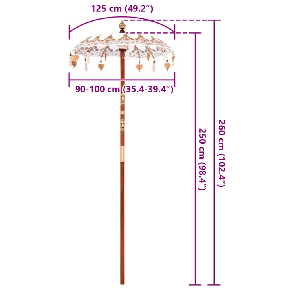 vidaXL Balinesischer Sonnenschirm Creme 95 x 95 x 260 cm