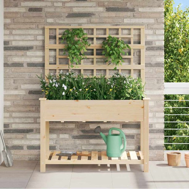vidaXL Garten-Pflanzgefäß Beige 71 x 38 x 152 cm Massivholz aus Fichte
