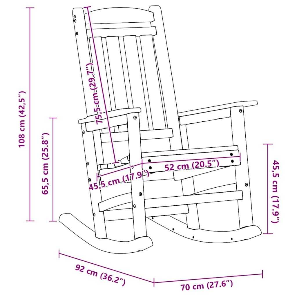 vidaXL Schaukelstuhl für den Garten Weiß 92 x 70 x 108cm HDPE