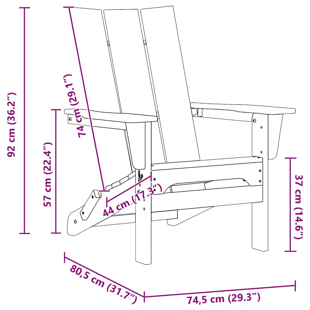 vidaXL Klappbarer Adirondack-Stuhl Weiß 80,5 x 74,5 x 92 cm HDPE