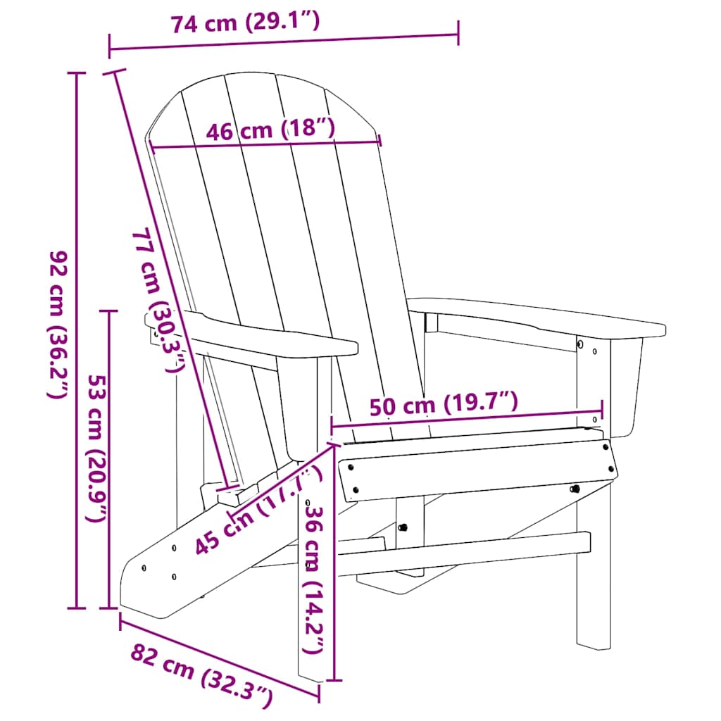 vidaXL Adirondack-Stuhl Weiß 82 x 74 x 92 cm HDPE