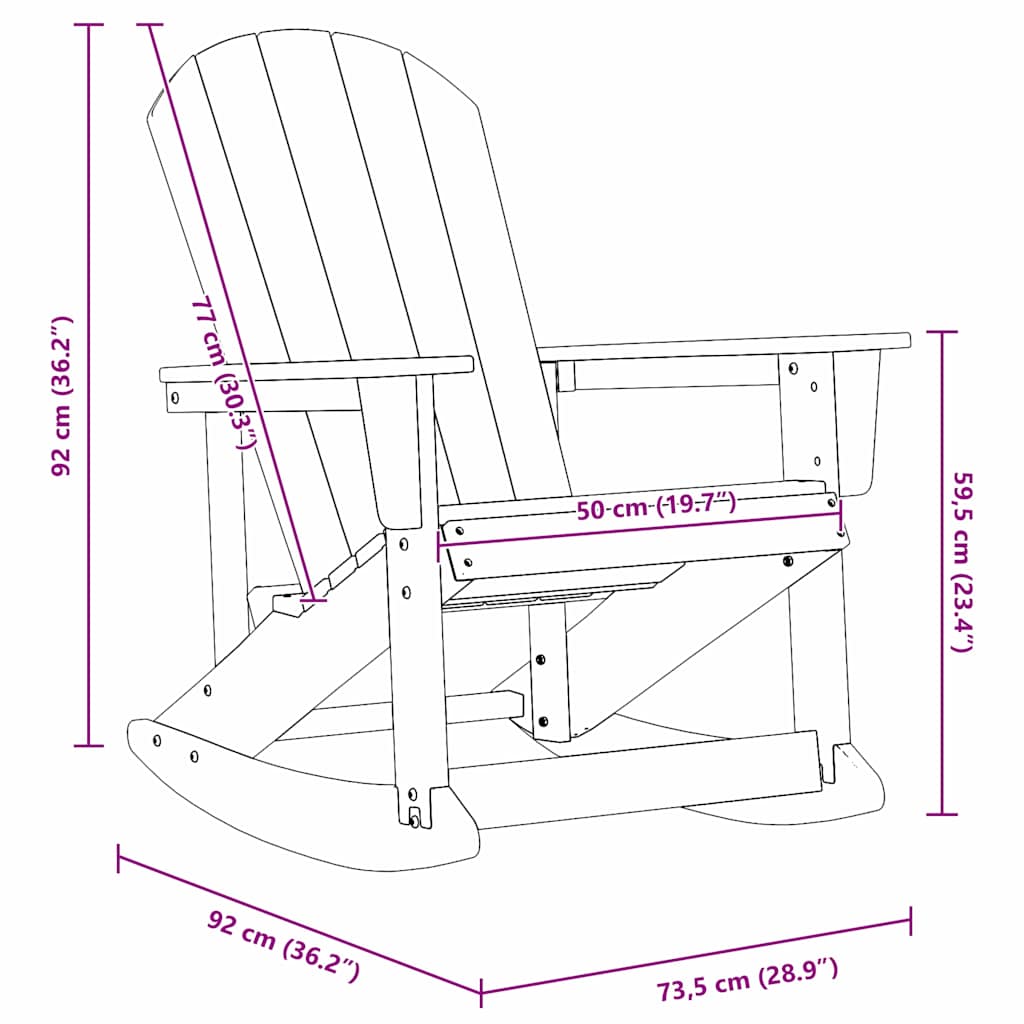 vidaXL Adirondack-Schaukelstuhl Weiß 92 x 73,5 x 92 cm HDPE