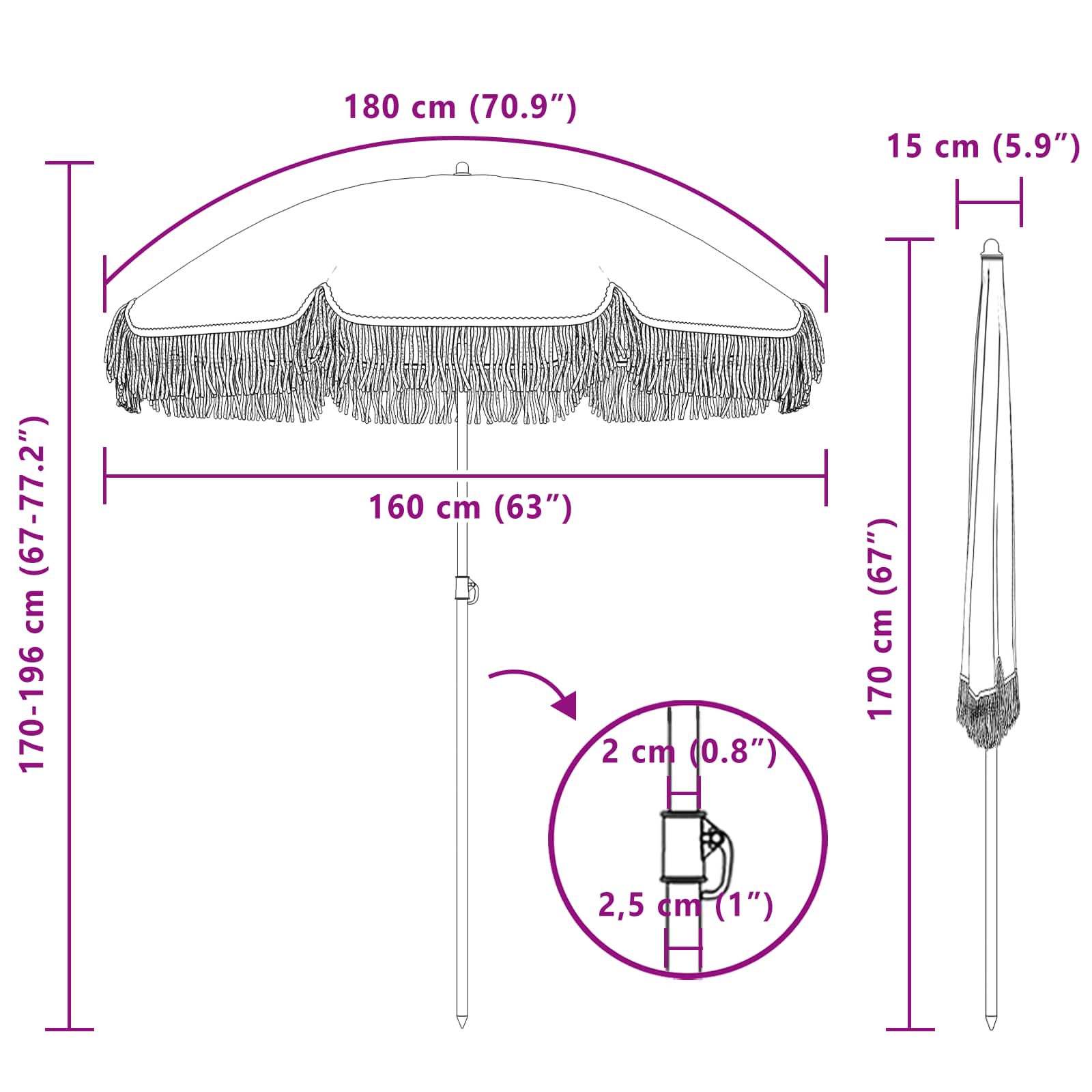 vidaXL Strandparasol Gelb und Weiß 160 x 160 x 196 cm