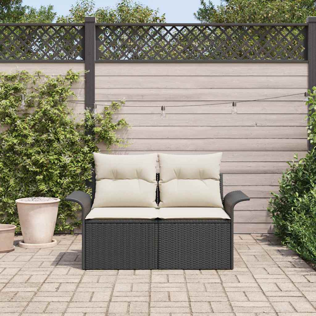 vidaXL Gartensofa mit Kissen Schwarz 141 x 62 x 69cm Poly-Rattan