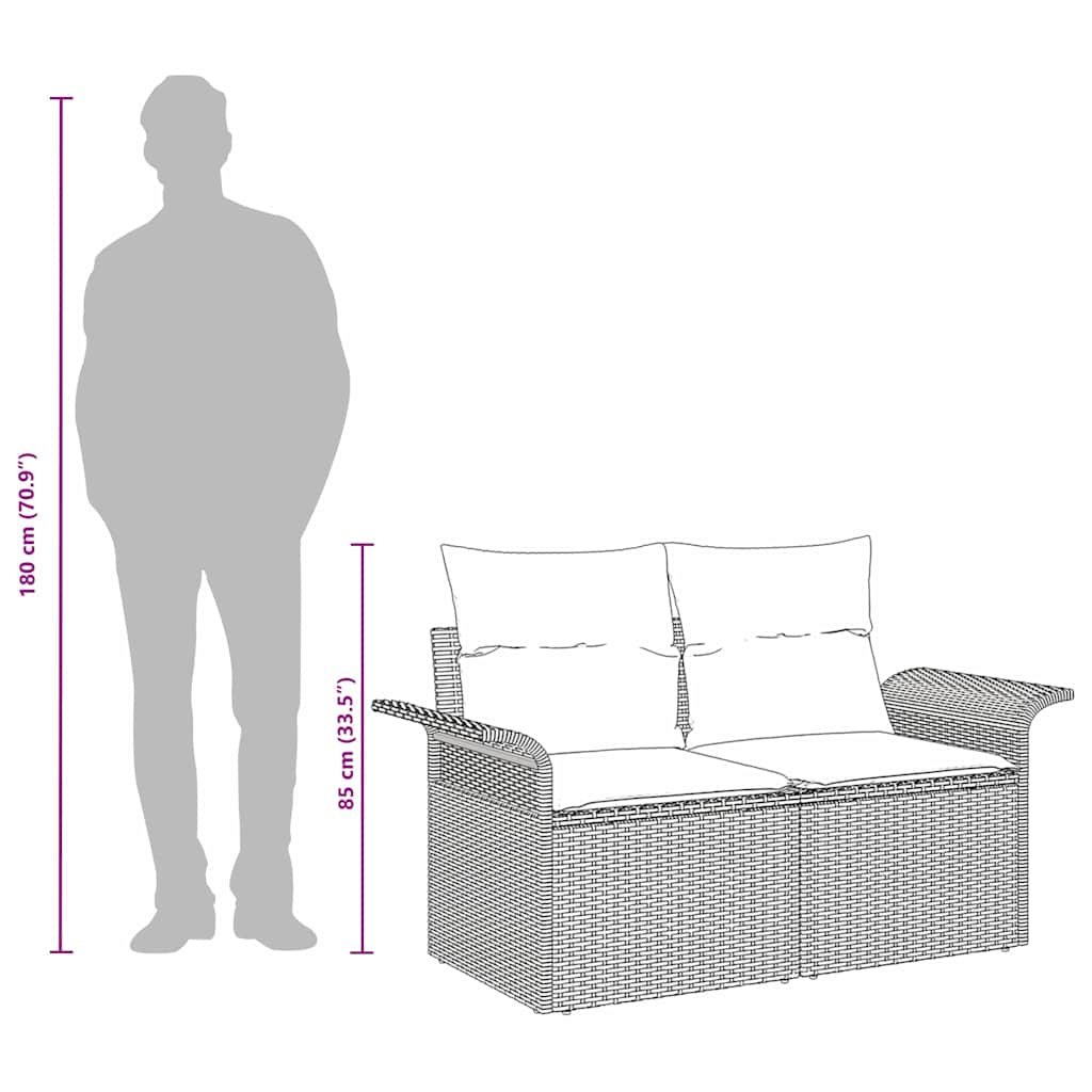 vidaXL Gartensofa mit Kissen Schwarz 141 x 62 x 69cm Poly-Rattan