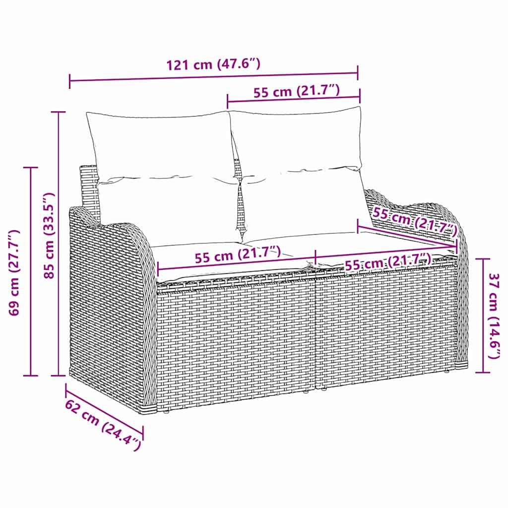 vidaXL Gartensofa Schwarz 121 x 62 x 69cm Poly-Rattan