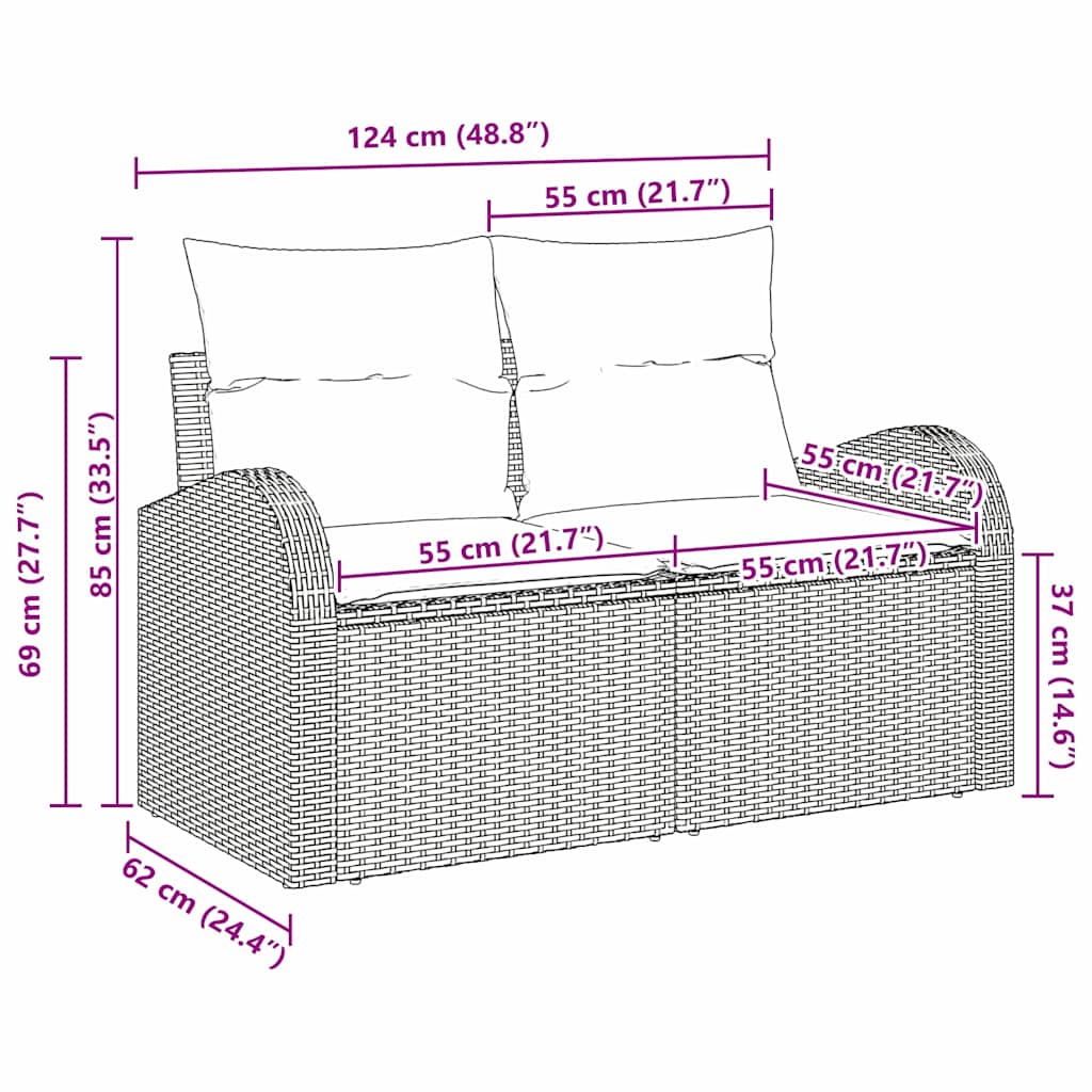 vidaXL Gartensofa Schwarz 124 x 62 x 69cm Poly-Rattan