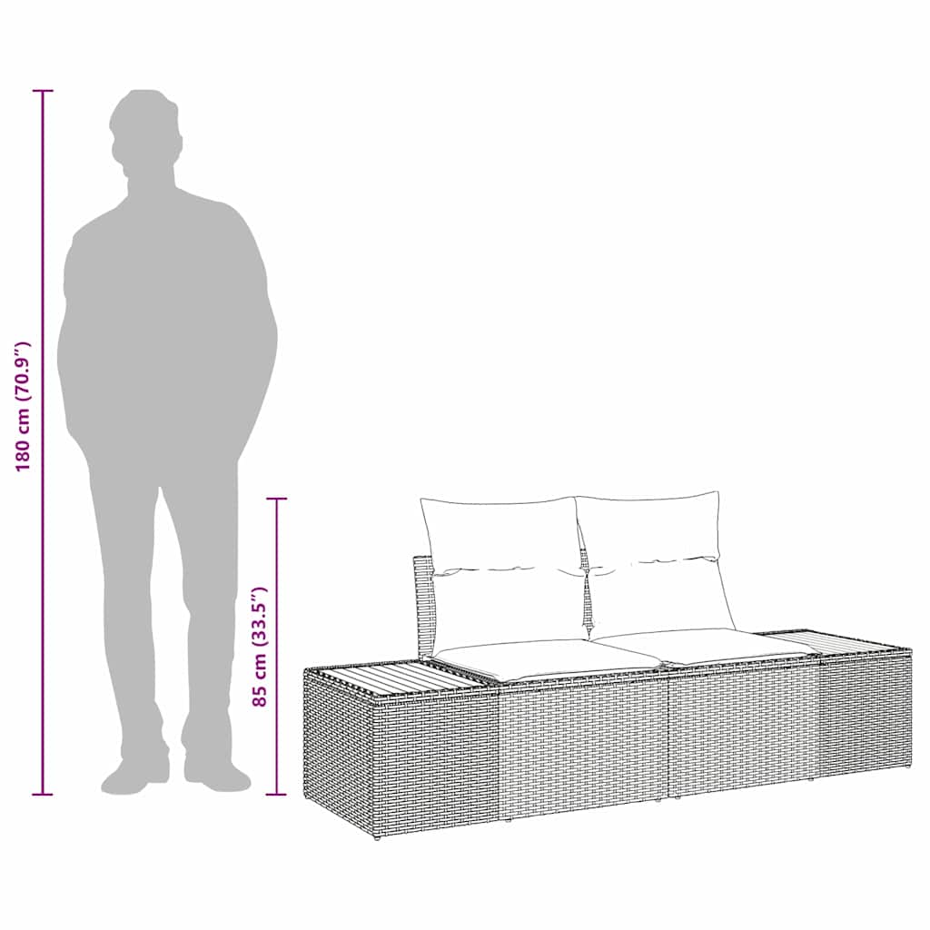 vidaXL Gartensofa Schwarz 184 x 62 x 85cm Poly-Rattan