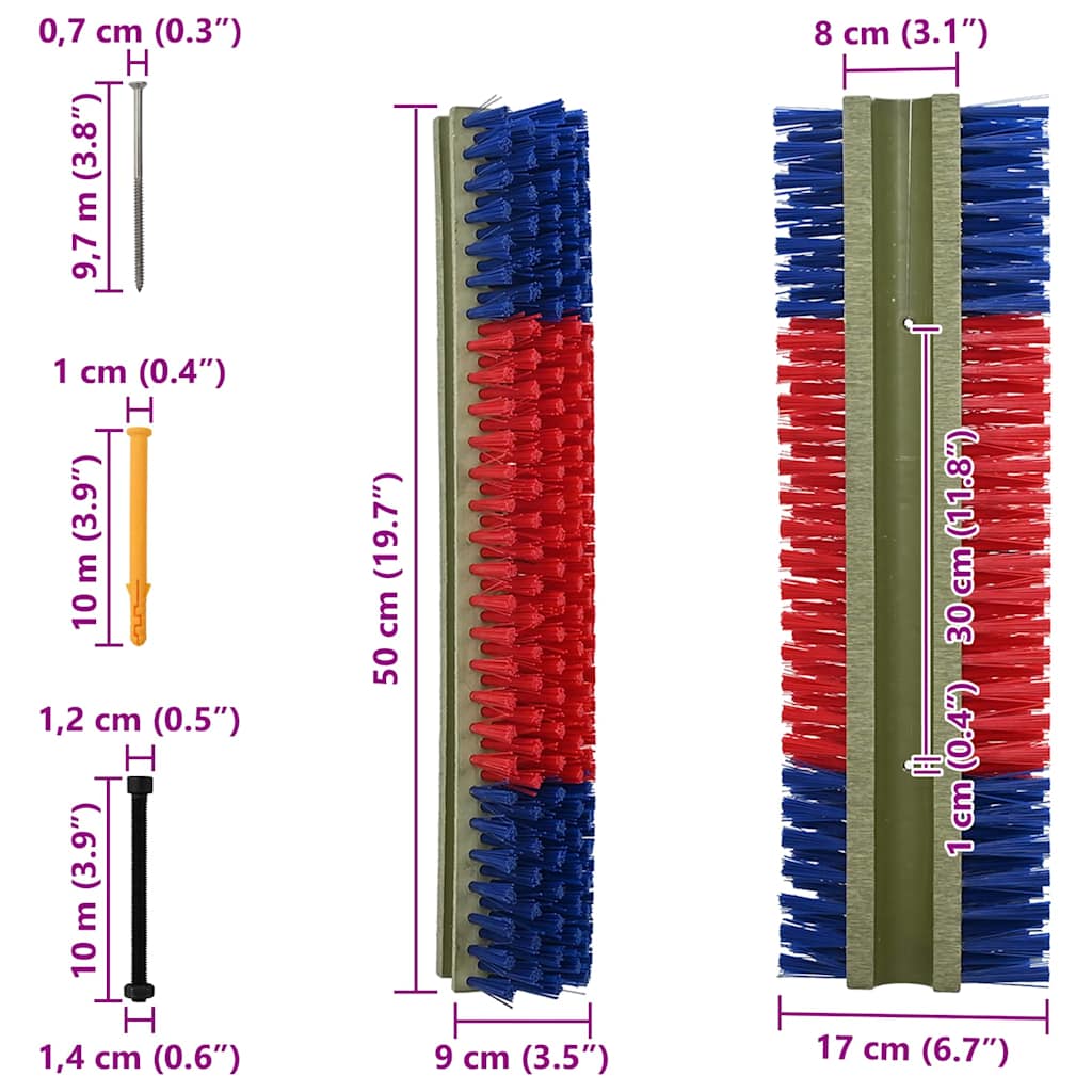 vidaXL Kühbürste Rot und Blau 20 x 9 x 50 cm Kunststoff und Stahl