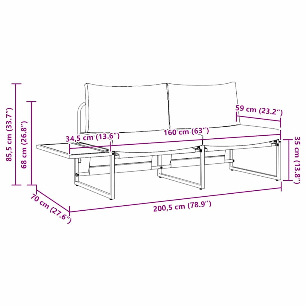 vidaXL Garten-Sofa mit Kissen Anthrazit 200,5 x 70 x 85,5 cm Stahl