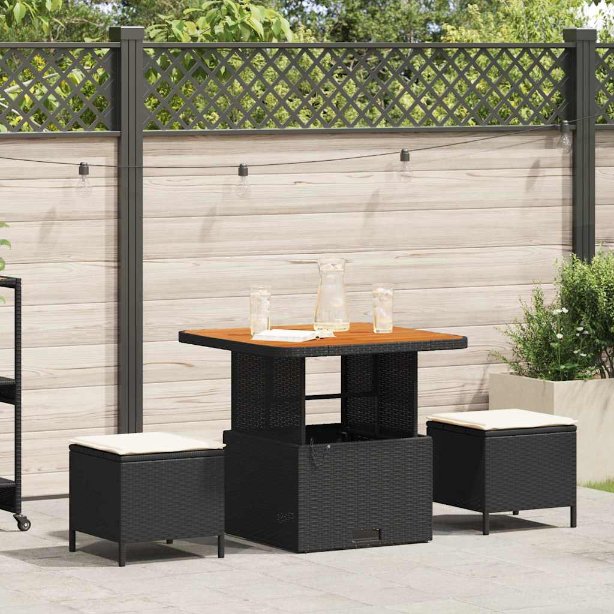 vidaXL Garten Essgruppe Schwarz Poly-Rattan