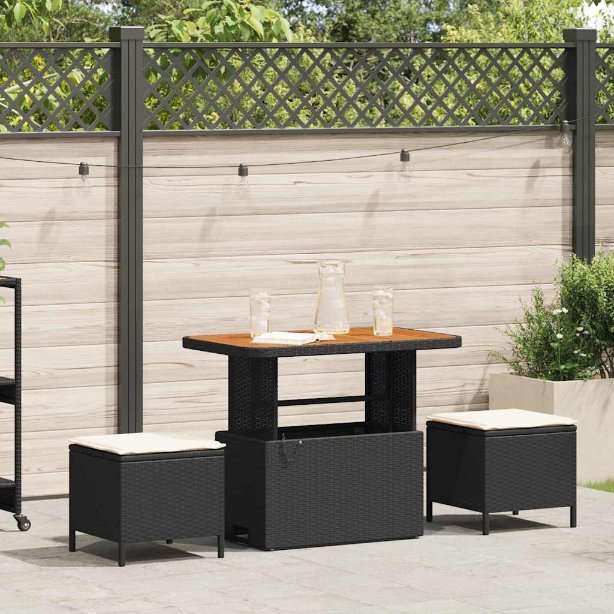 vidaXL Garten Essgruppe Schwarz Poly-Rattan