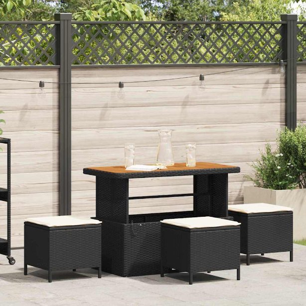 vidaXL Garten Essgruppe Schwarz Poly-Rattan