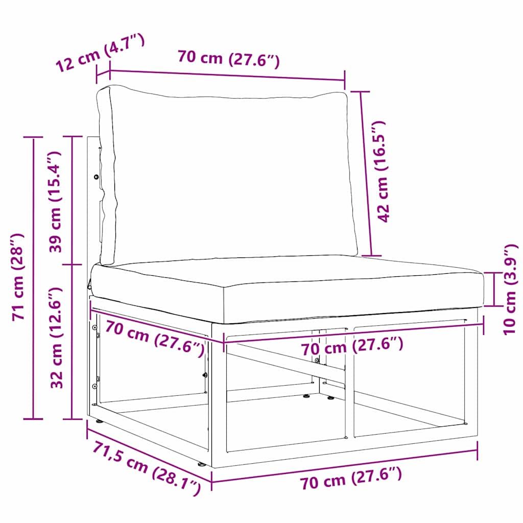 vidaXL Gartenmöbel mit Kissen Schwarz 70 x 71,5 x 71 cm Metall
