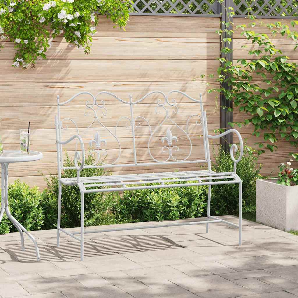 vidaXL Gartenbank Antik Weiß 104 x 54 x 93 cm Stahl