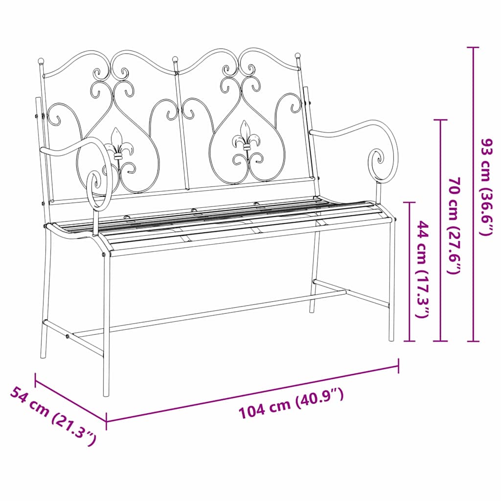 vidaXL Gartenbank Antik Weiß 104 x 54 x 93 cm Stahl