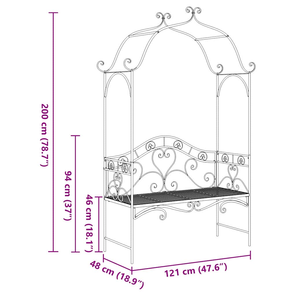 vidaXL Gartenbank Antik Weiß 121 x 48 x 200 cm Stahl