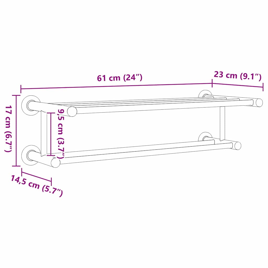 vidaXL Handtuchhalter Schwarz 61 x 23 x 17 cm Edelstahl
