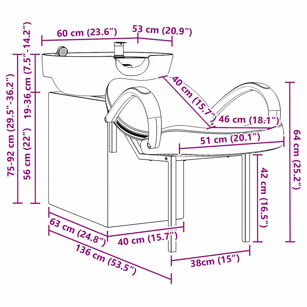 vidaXL Shampoo Stuhl Schwarz 63 x 141 x 92 cm PVC