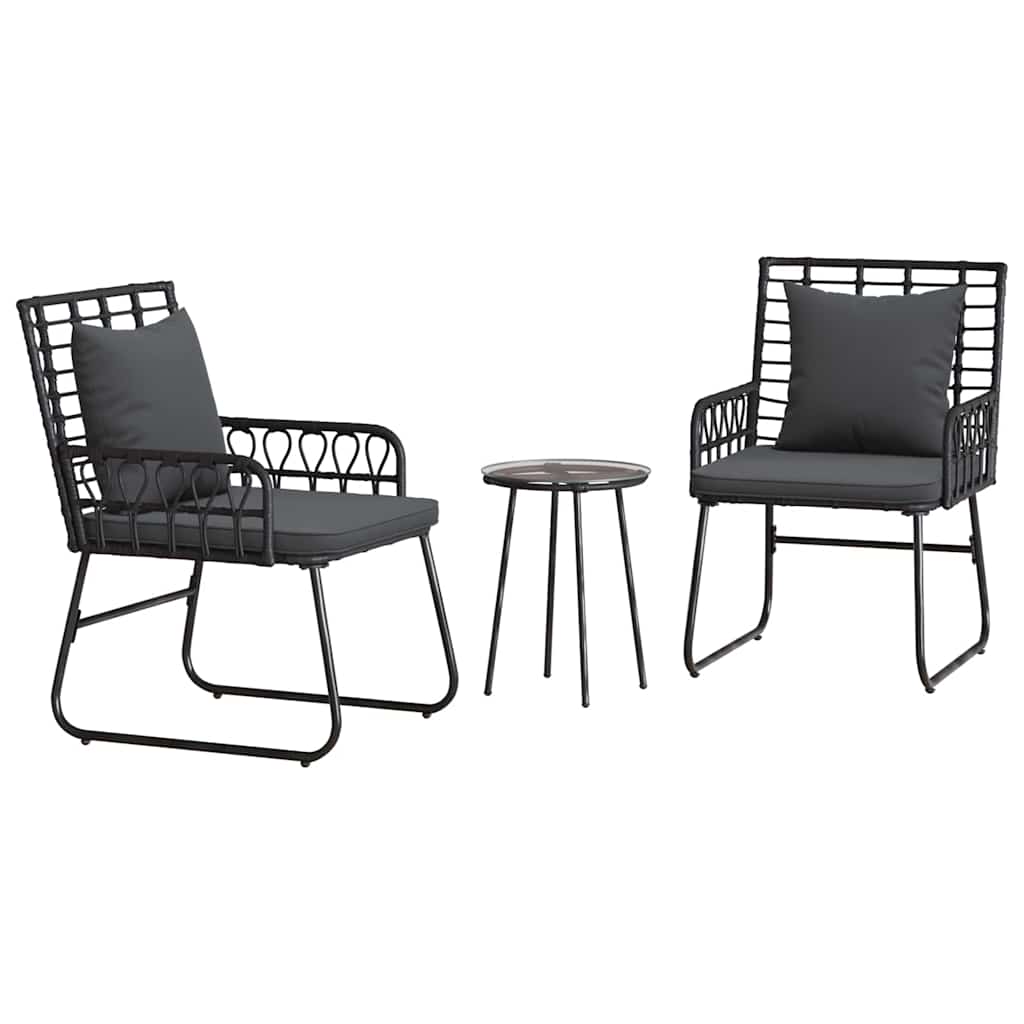 vidaXL Garten Essgruppe 3 pcs Schwarz und Anthrazit Poly-Rattan