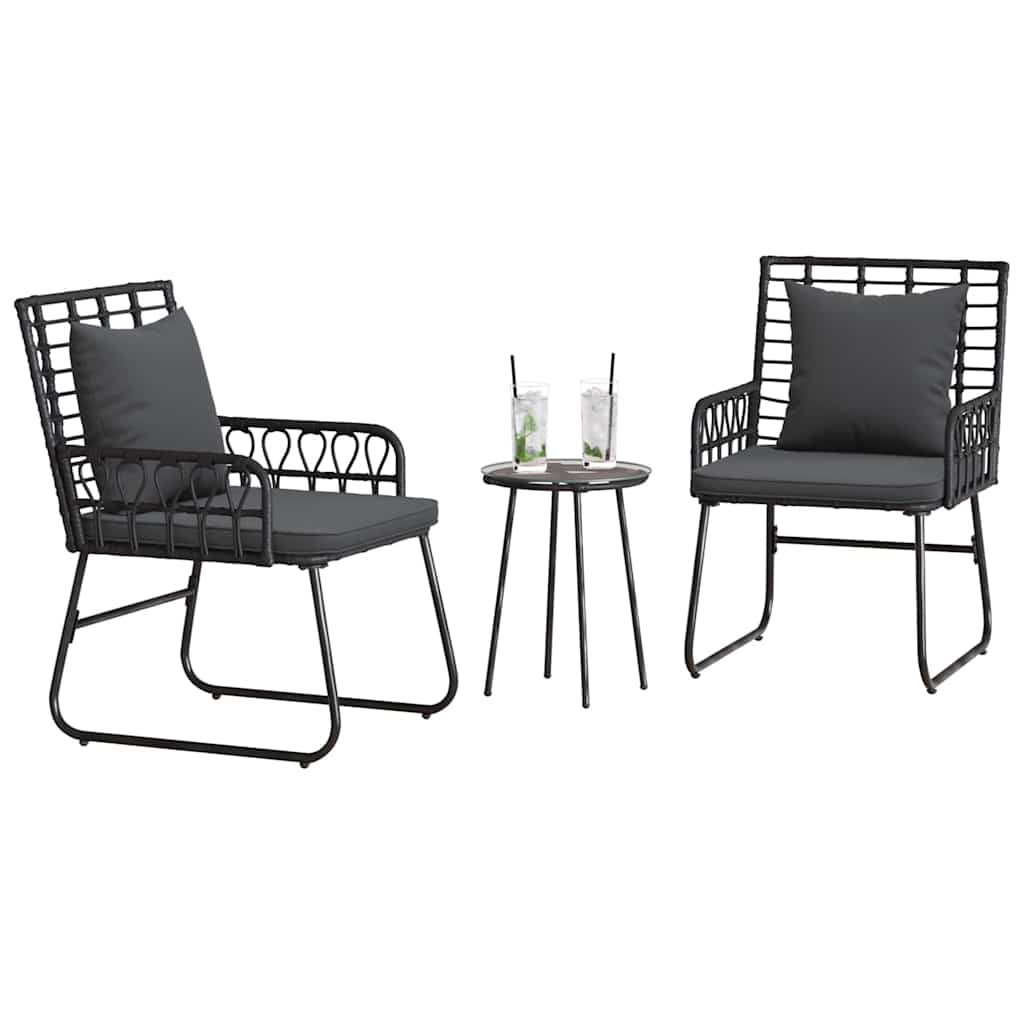 vidaXL Garten Essgruppe 3 pcs Schwarz und Anthrazit Poly-Rattan