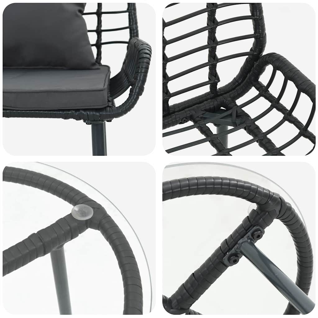 vidaXL Garten Essgruppe 3 pcs Schwarz und Anthrazit