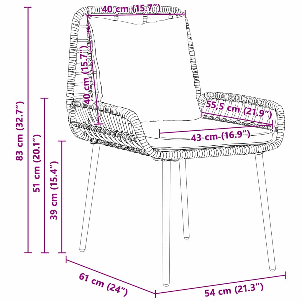 vidaXL Garten Essgruppe 3 pcs Schwarz und Anthrazit