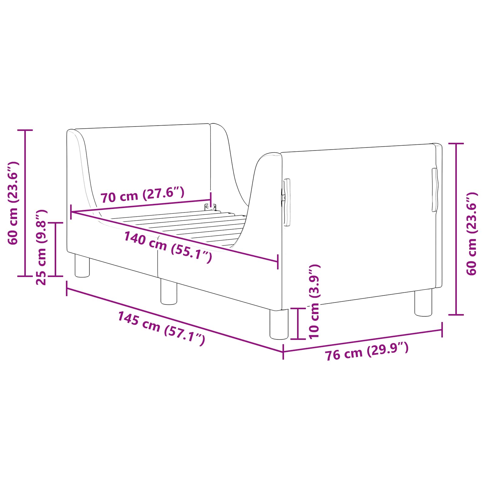 vidaXL Kinderbettgestell mit Kopfteil Creme 70 x 140 cm Schafstoff