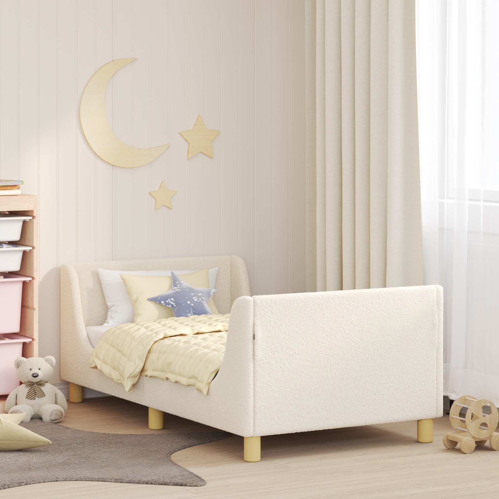 vidaXL Kinderbettgestell mit Kopfteil Creme 70 x 140 cm Schafstoff
