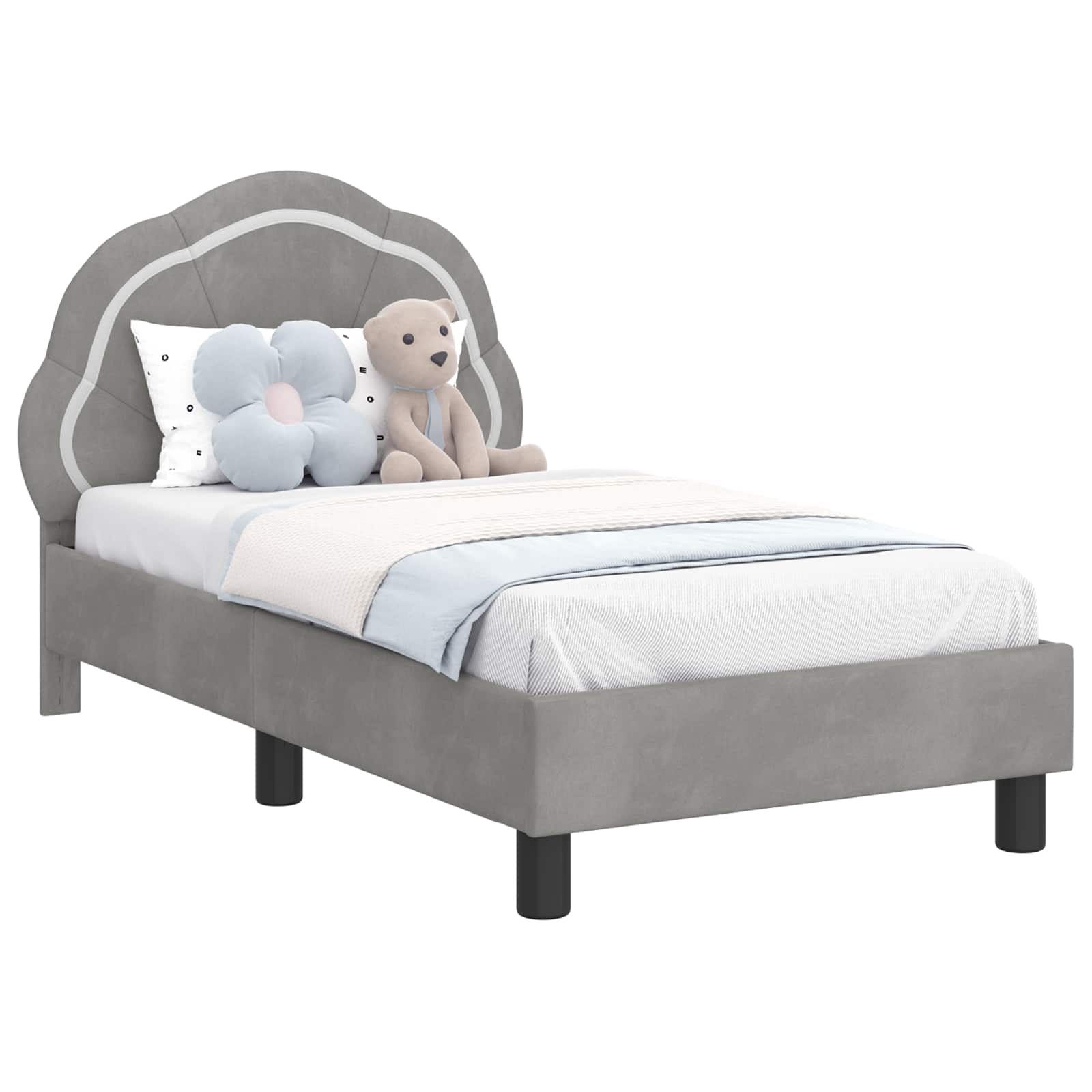 vidaXL Kinderbettgestell mit Kopfteil Hellgrau 70 x 140 cm Samt