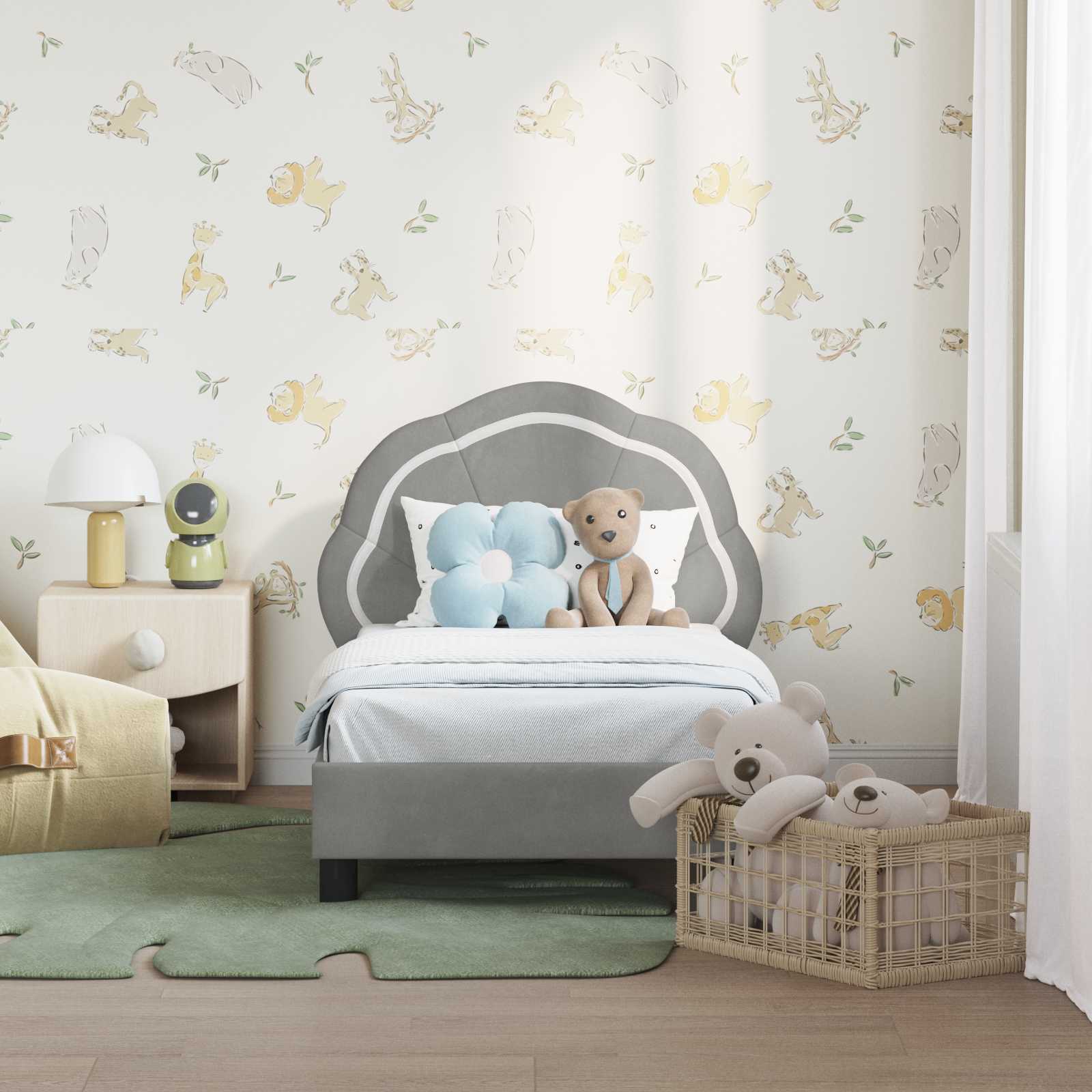 vidaXL Kinderbettgestell mit Kopfteil Hellgrau 70 x 140 cm Samt