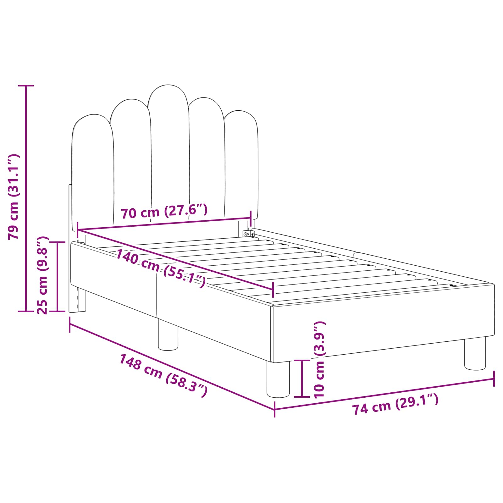 vidaXL Kinderbettgestell mit Kopfteil Hellgrau 70 x 140 cm Stoff