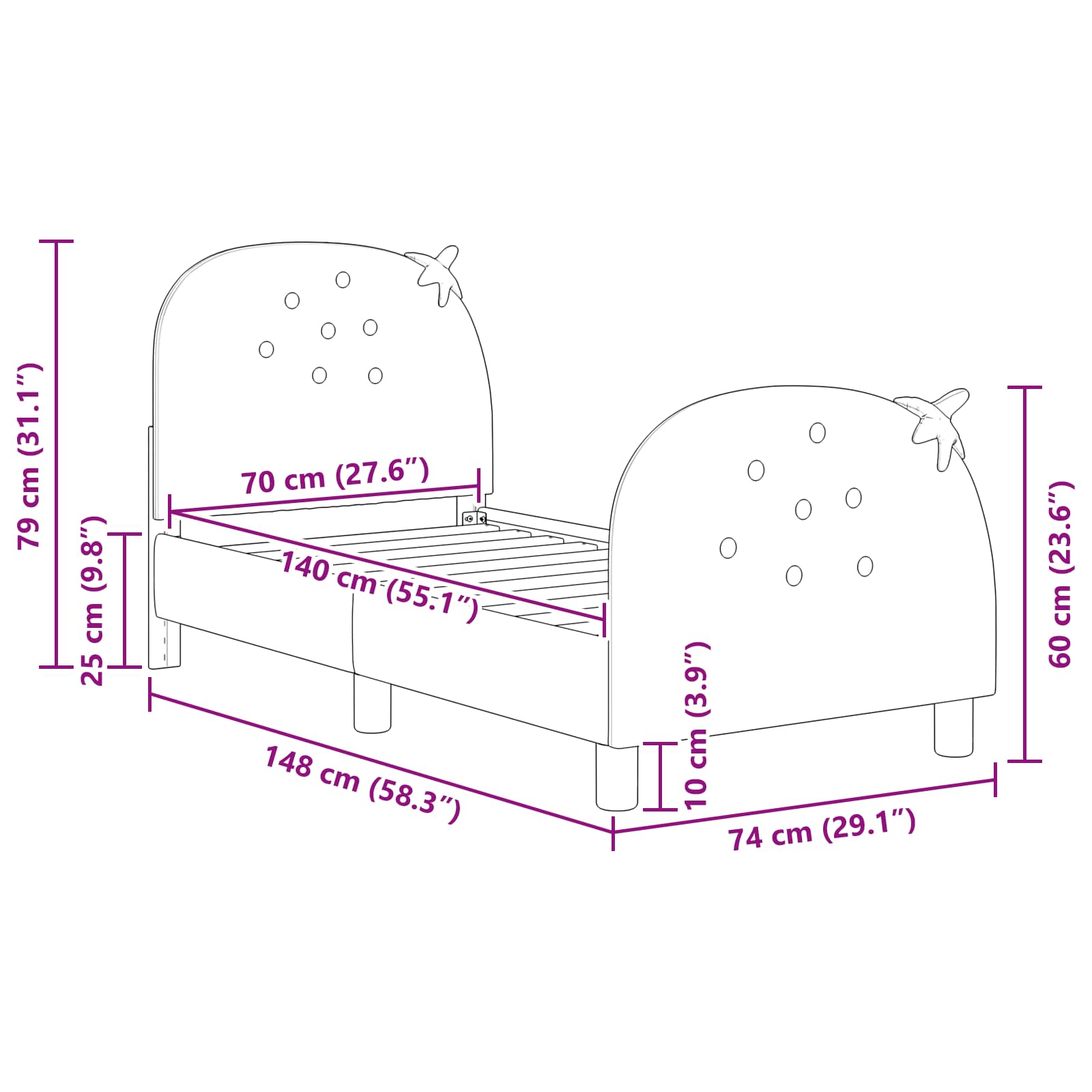 vidaXL Kinderbettgestell mit Kopfteil Rosa 70 x 140 cm Samt