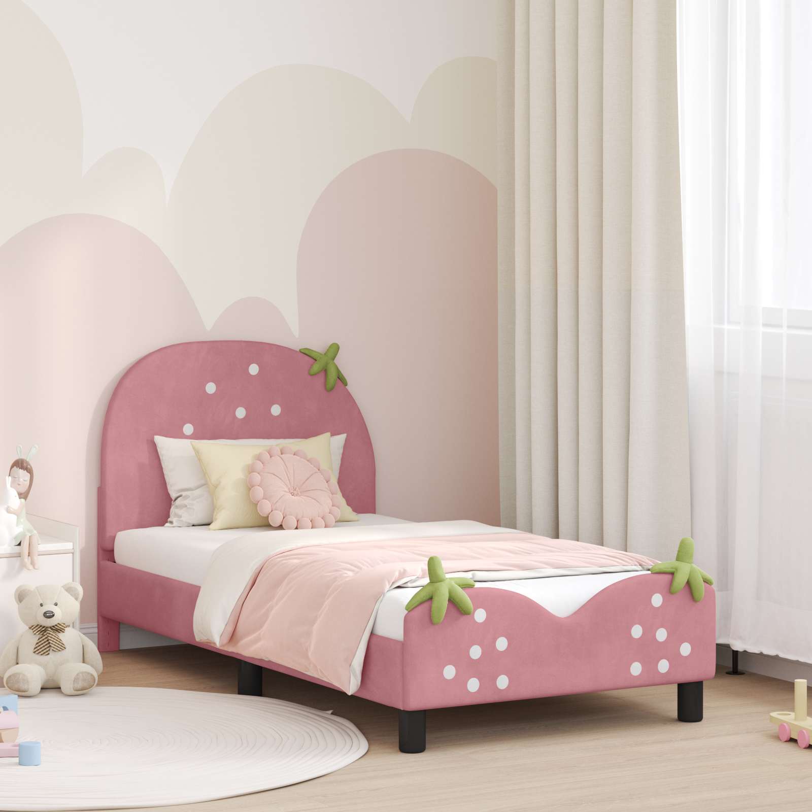 vidaXL Kinderbettgestell mit Kopfteil Rosa 70 x 140 cm Samt