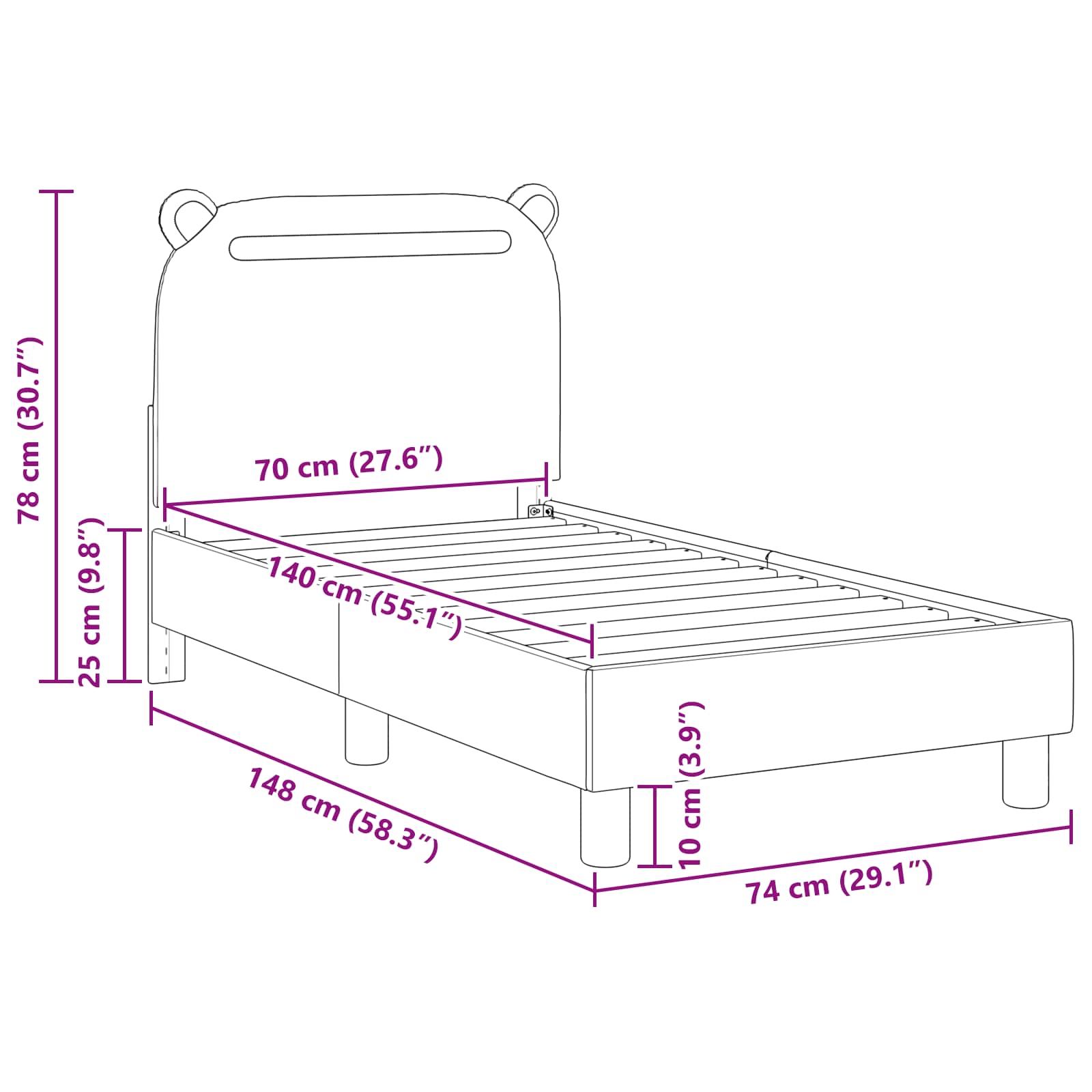 vidaXL Kinderbettgestell mit Kopfteil Hellgrau 70 x 140 cm Stoff
