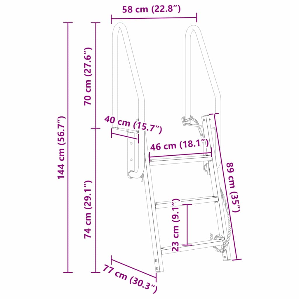 vidaXL 3-Step Dock Ladder Silber 58 x 77 x 144 cm Aluminium