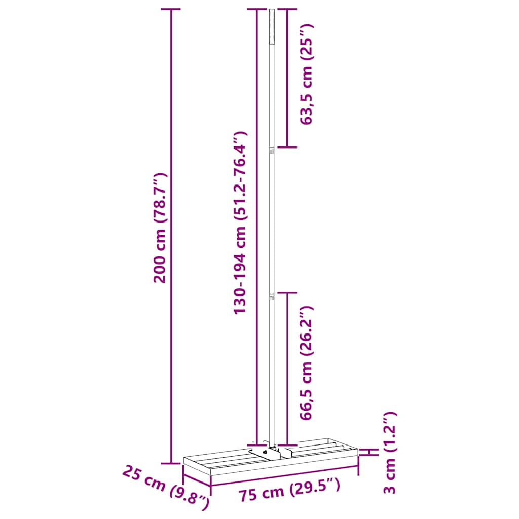 vidaXL Gartenrechen Silber 75 x 25 x 200 cm Edelstahl