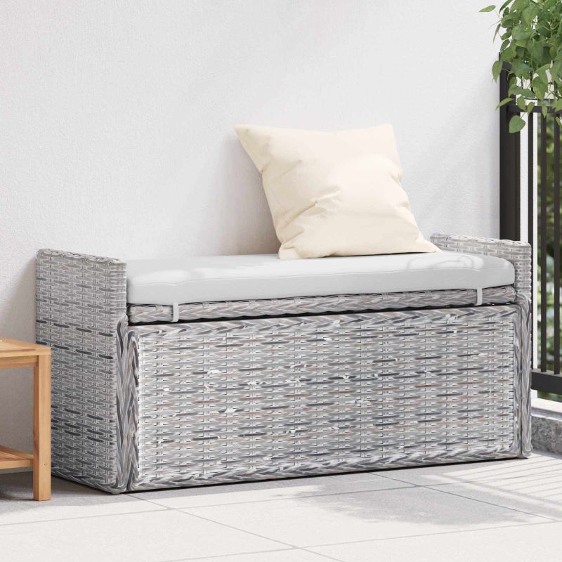 vidaXL Sitzbank mit Stauraum Weiß gewaschen 110 x 40 x 50 cm Rattan