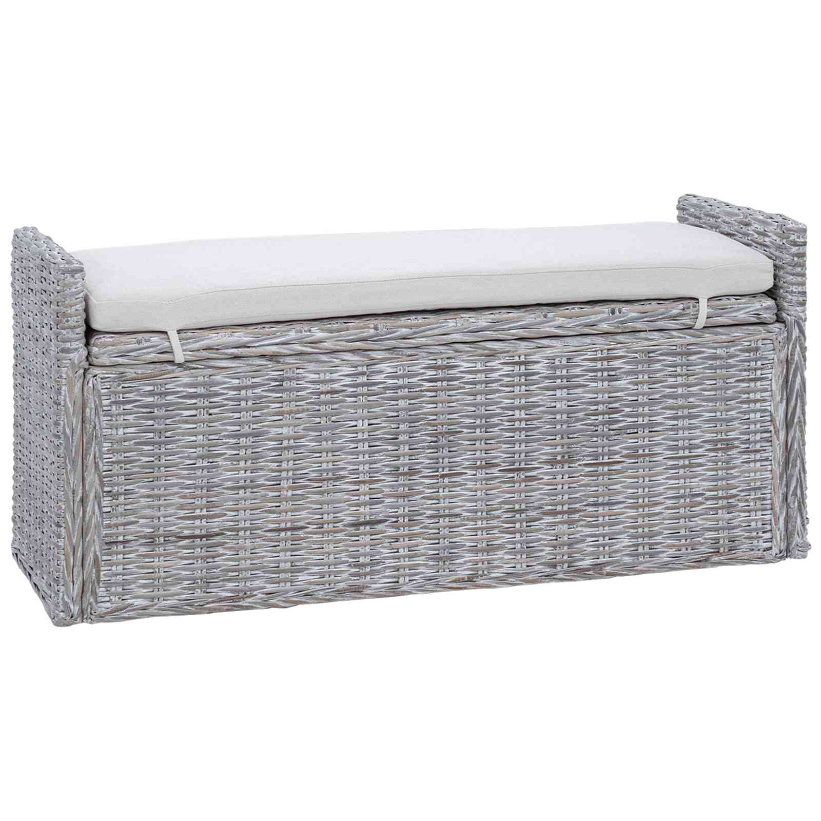 vidaXL Sitzbank mit Stauraum Weiß gewaschen 110 x 40 x 50 cm Rattan