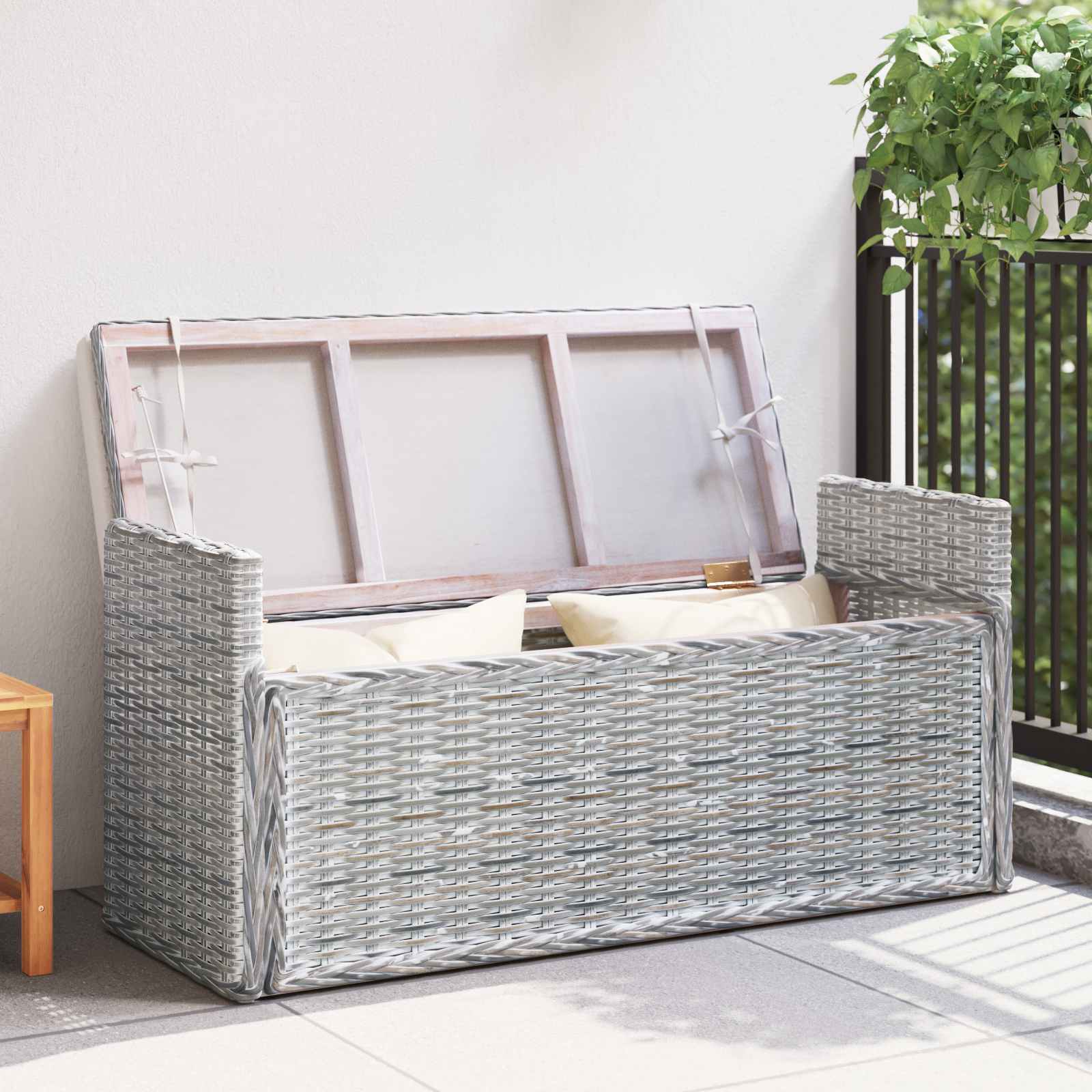 vidaXL Sitzbank mit Stauraum Weiß gewaschen 110 x 40 x 50 cm Rattan