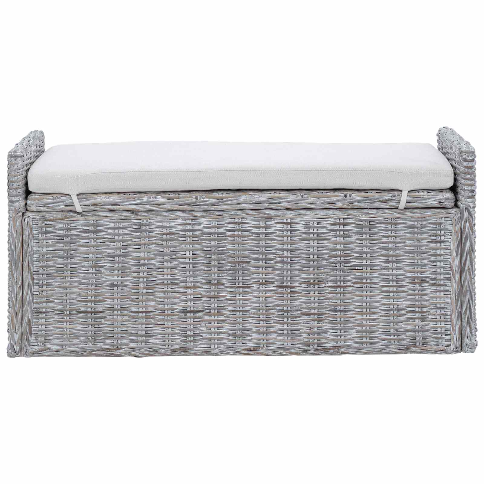 vidaXL Sitzbank mit Stauraum Weiß gewaschen 110 x 40 x 50 cm Rattan