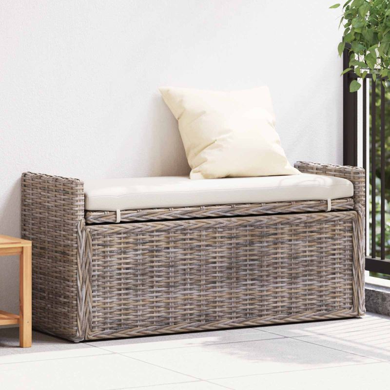 vidaXL Sitzbank mit Stauraum Weiß gewaschen 110 x 40 x 50 cm Rattan