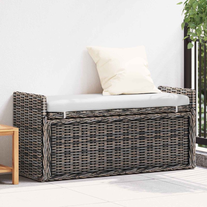 vidaXL Sitzbank mit Stauraum Weiß gewaschen 110 x 40 x 50 cm Rattan