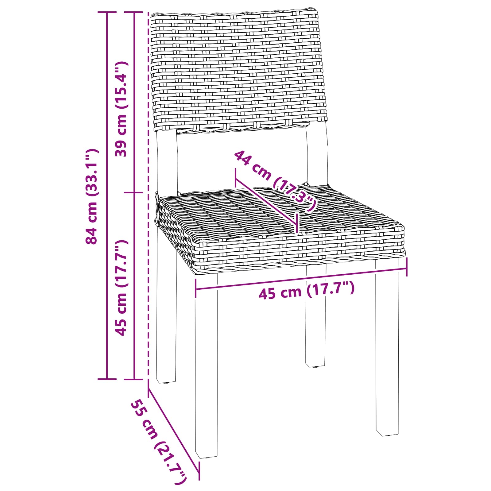 vidaXL Esszimmerstuhl 2 pcs Weiß gewaschen 46 x 55 x 84 cm Kubu Rattan