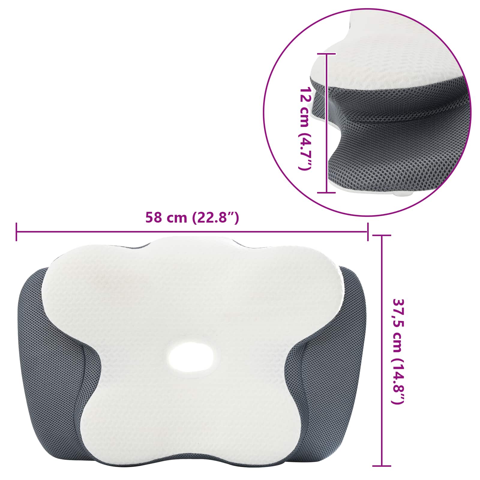 vidaXL Kopfkissen mit Kissen Weiß 60 x 37 x 13 cm Polyester