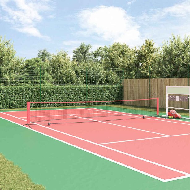 vidaXL Tennisnetz Schwarz und Rot 301 x 90.5 x 87 cm Polyester
