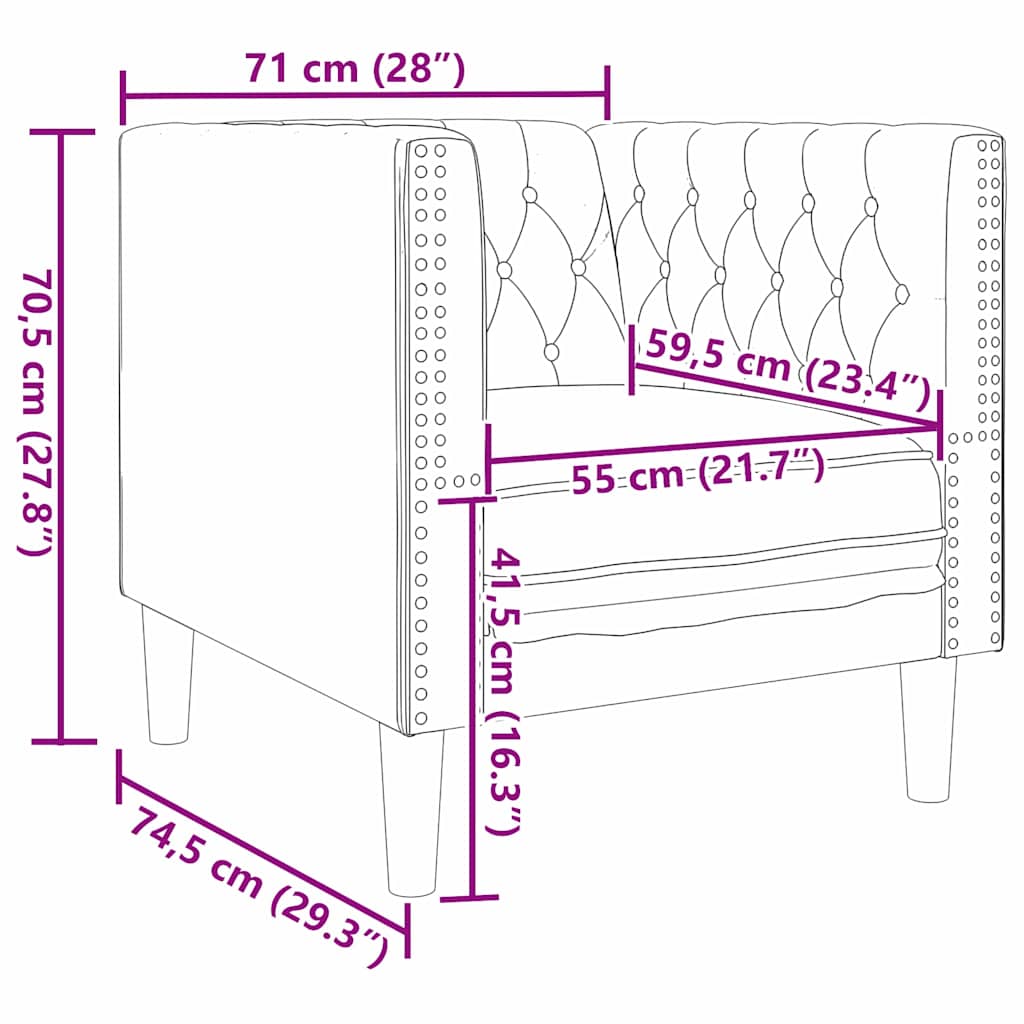 vidaXL Sofa Hellgrau 74,5 x 71 x 70,5 cm Samt